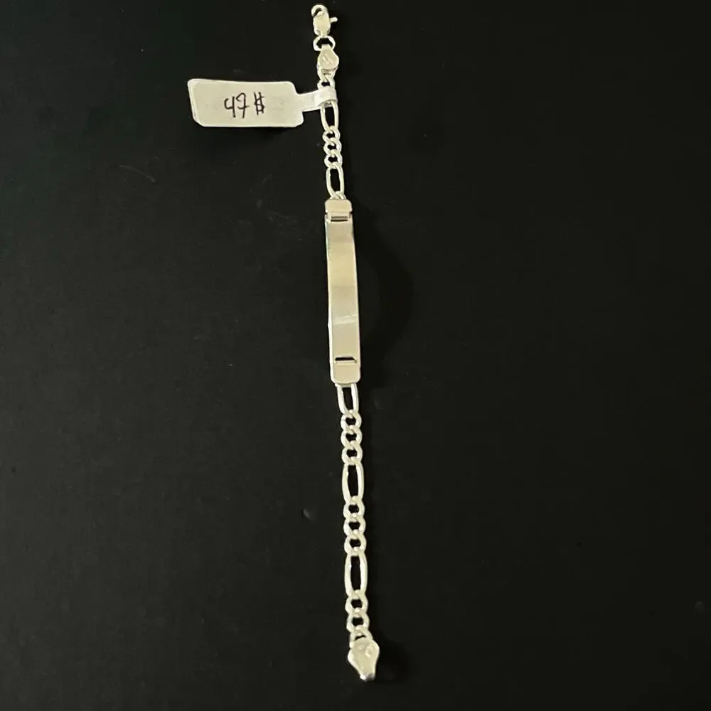 Esclava fígaro con plaquita de plata 925,Silver 925 Bracelet - 7 Inch